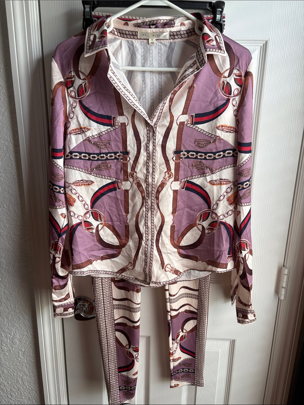 Silky Printed Two-Piece Legging  Set in Lavender and Cream